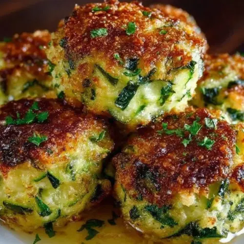 Plate of crispy zucchini garlic bites with fresh herbs