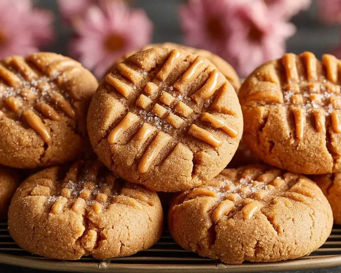 Delicious air fryer peanut butter cookies on a baking tray.