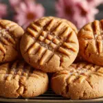 Delicious air fryer peanut butter cookies on a baking tray.
