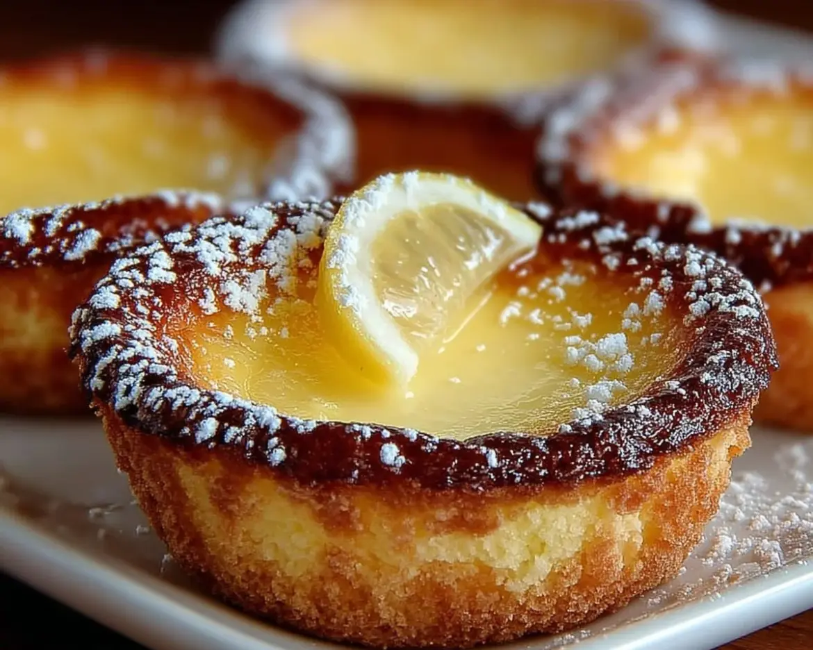 Delicious Baby Lemon Impossible Pies displayed on a plate