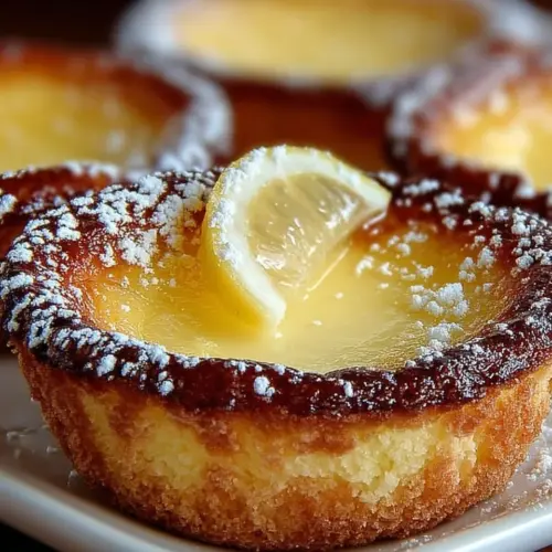 Delicious Baby Lemon Impossible Pies displayed on a plate