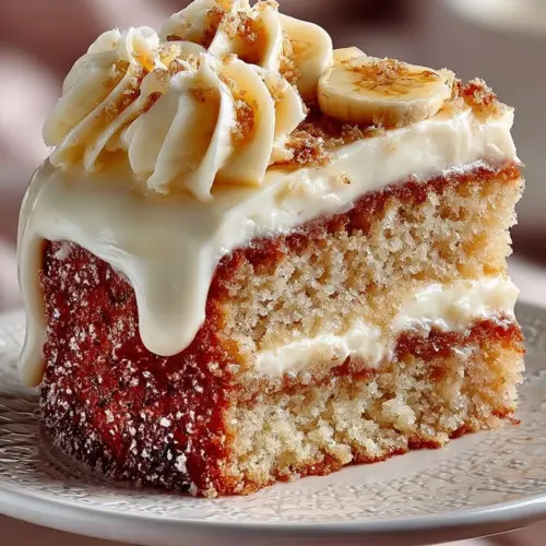 Delicious banana cake topped with creamy cream cheese frosting