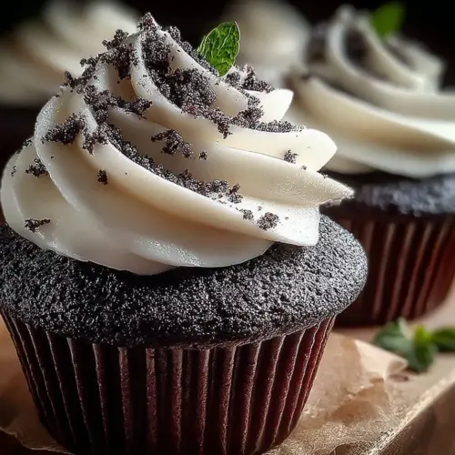 Black Velvet Marshmallow Cupcakes with chocolate frosting and marshmallow topping