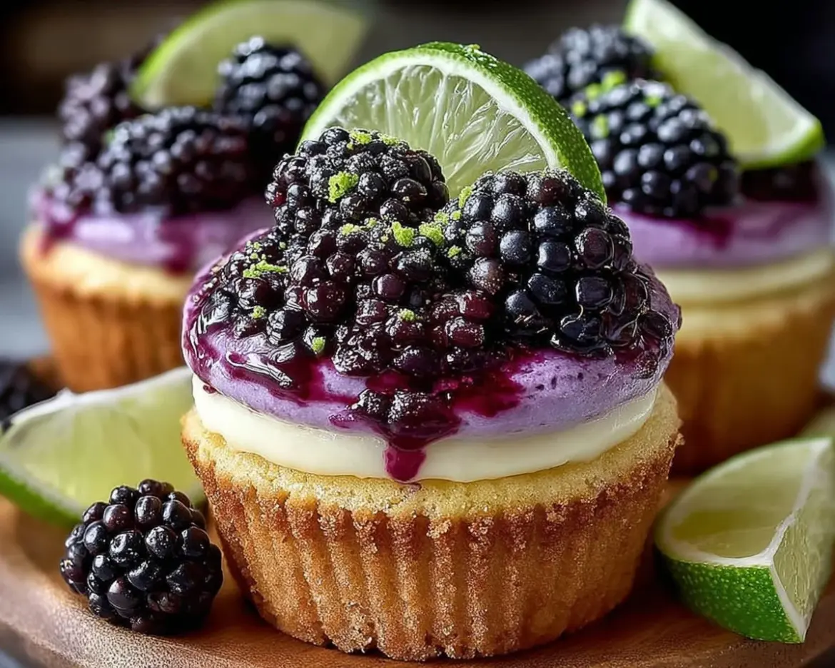 Delicious Blackberry Lime Cheesecake Cupcakes with vibrant toppings