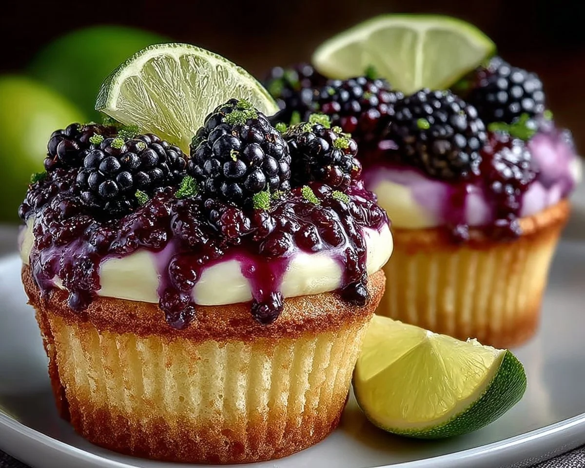 Blackberry Lime Cheesecake Cupcakes