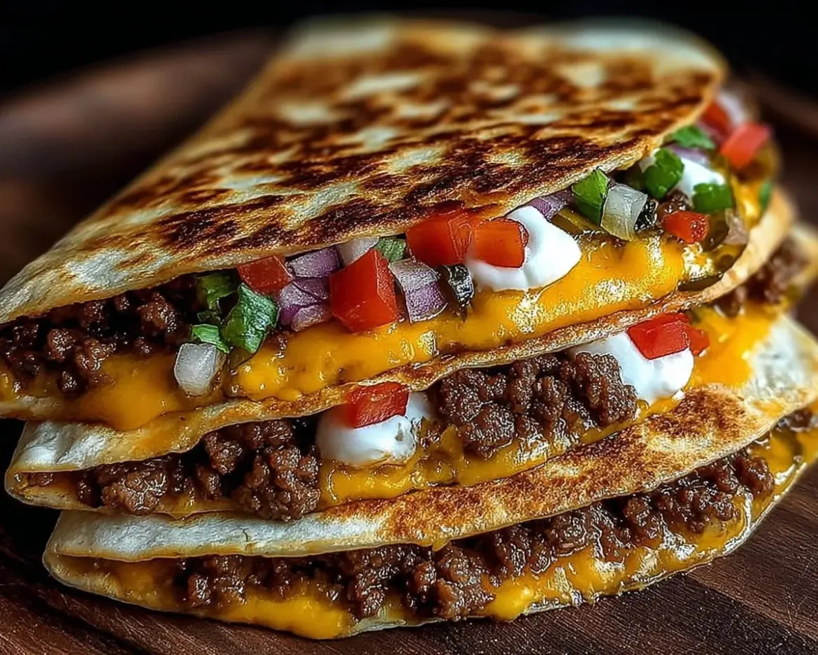 Delicious Blackstone cheeseburger quesadilla served on a plate