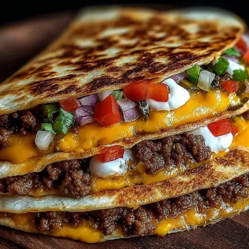 Delicious Blackstone cheeseburger quesadilla served on a plate