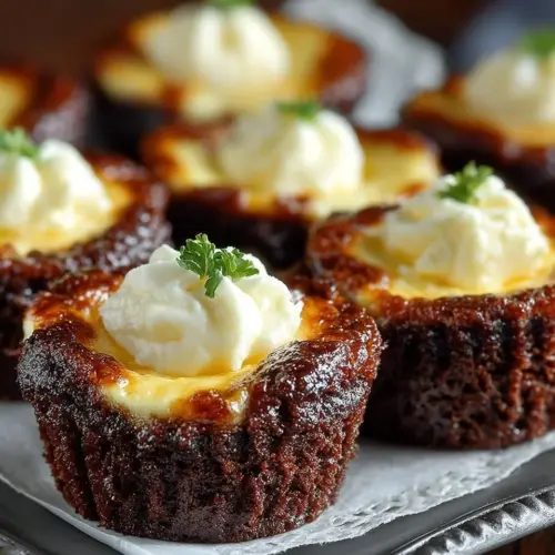 Decadent Blintz Brownie Bites topped with creamy filling and fresh fruit.