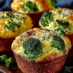 Freshly baked broccoli cheddar muffins on a cooling rack