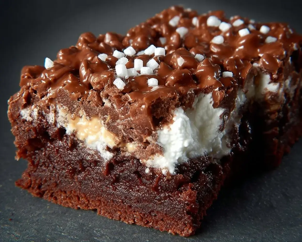 Delicious homemade Brownie Bomb Bars stacked with chocolate goodness.