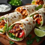 Buffalo chicken wraps filled with spicy chicken and fresh vegetables