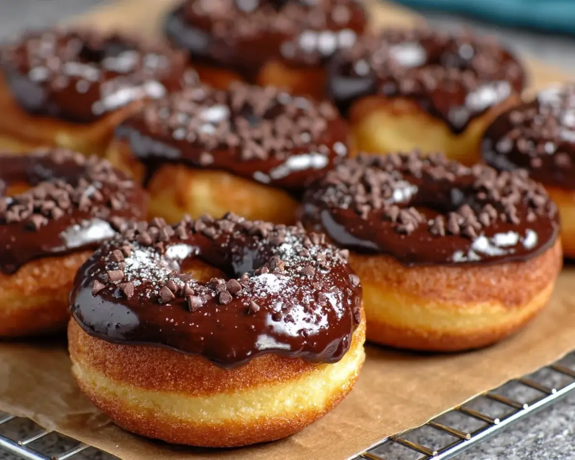 Delicious homemade cake donuts with rich chocolate glaze on top
