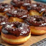 Delicious homemade cake donuts with rich chocolate glaze on top