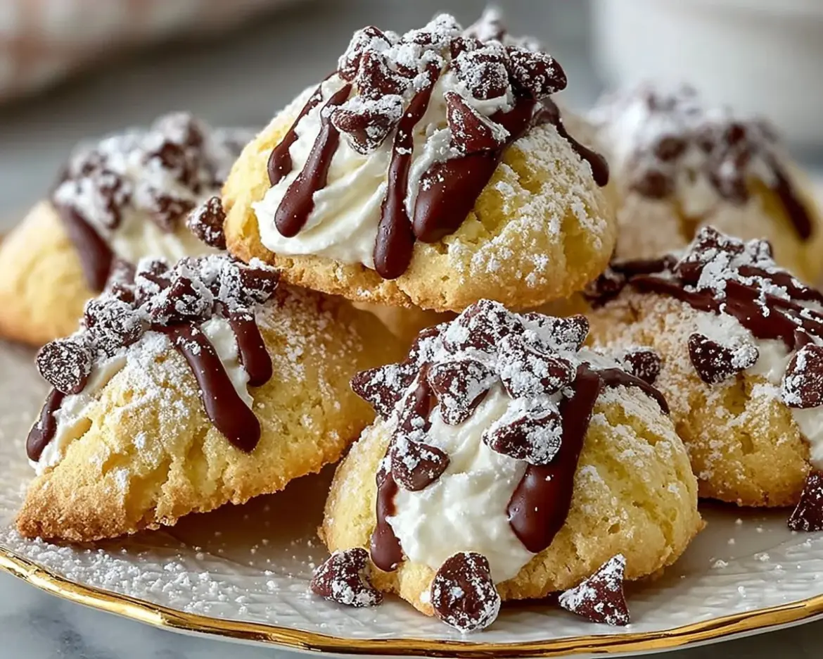 Delicious homemade cannoli cookies with creamy filling and chocolate chips