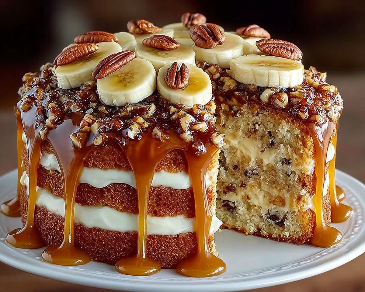Caramel Banana Pecan Cake