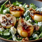 Caramelized pear salad with blue cheese and mixed greens