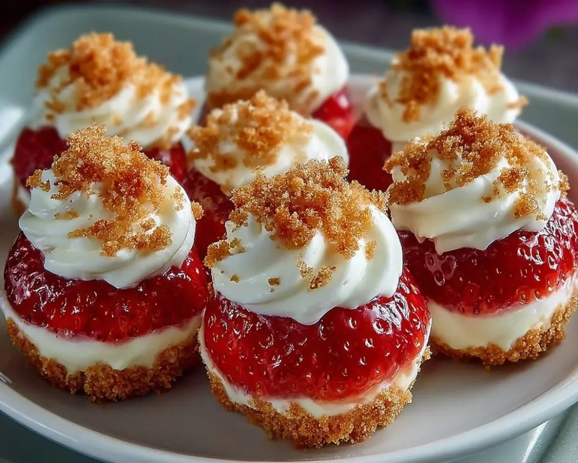 Cheesecake deviled strawberries on a plate, delicious and visually appealing dessert