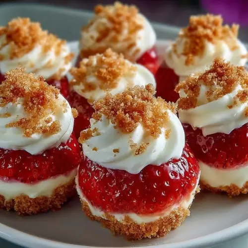 Cheesecake deviled strawberries on a plate, delicious and visually appealing dessert