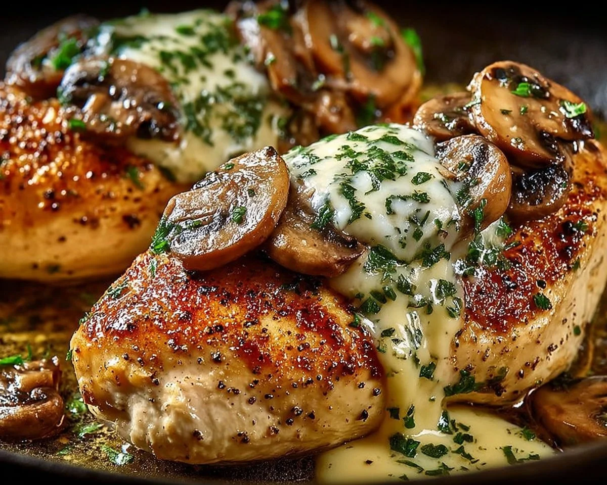 Cheesy Garlic Butter Mushroom Stuffed Chicken