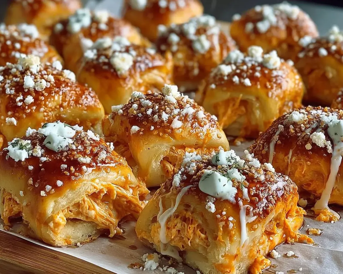 Cheesy Ranch Buffalo Chicken Pretzel Bites served on a platter