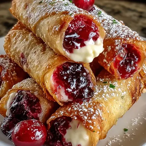 Delicious Cherry Cream Cheese Egg Rolls served on a plate