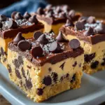 Delicious chocolate chip cookie dough bars fresh out of the pan