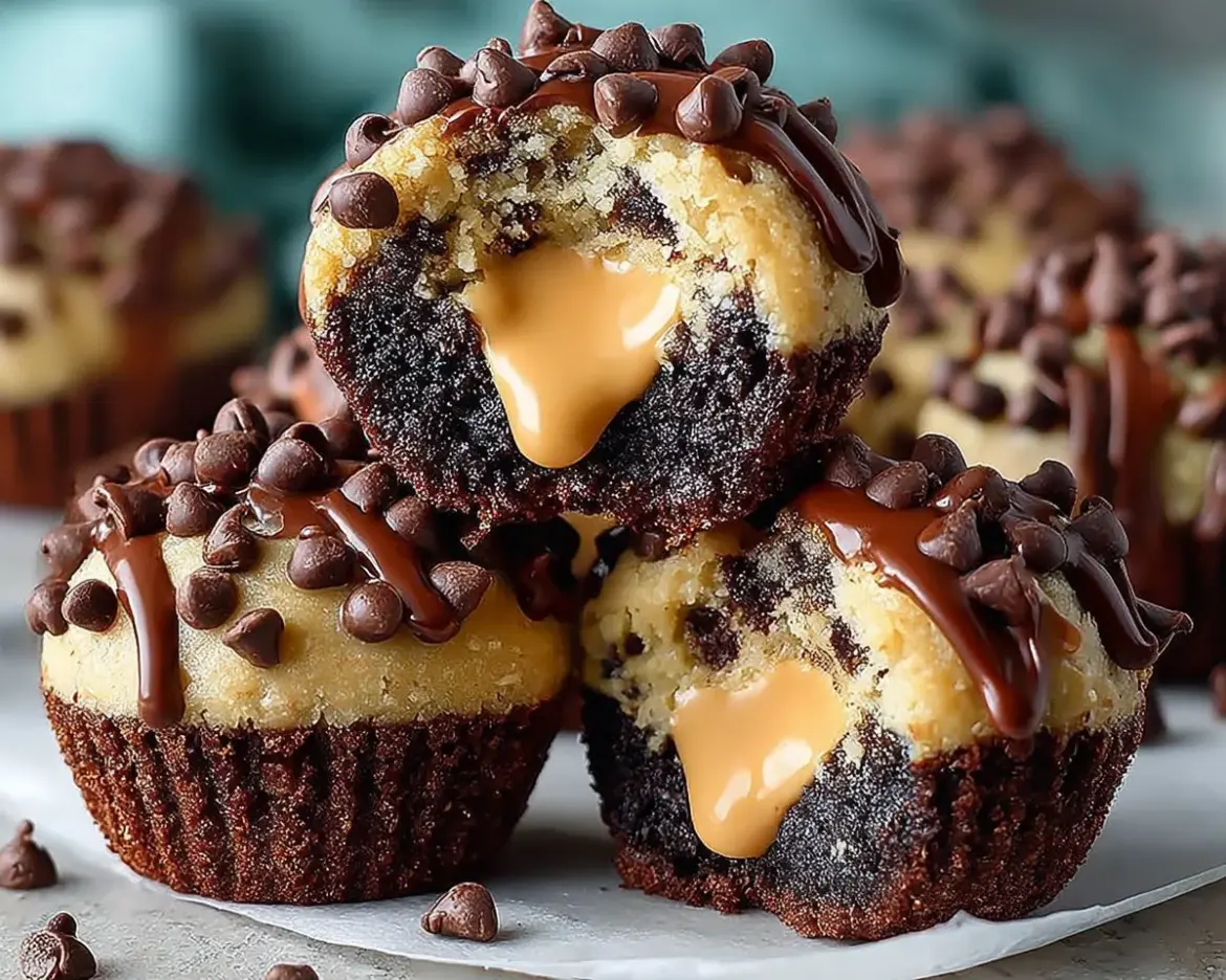 Delicious chocolate chip cookie dough brownie bombs served on a plate