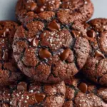 Freshly baked chocolate cookies on a cooling rack