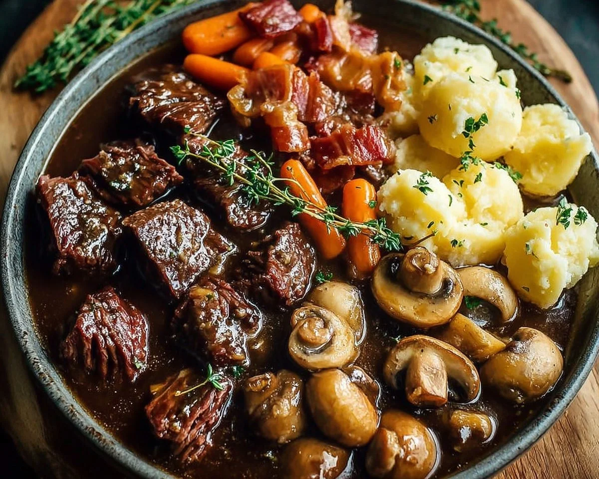 Classic French Beef Stew and Mushrooms