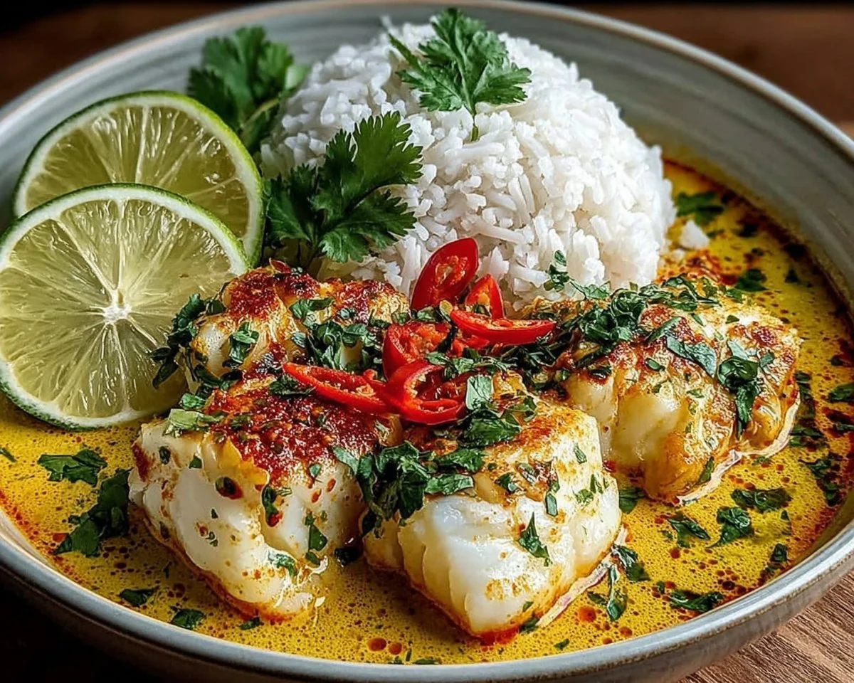Coconut Lime Fish Curry with Jasmine Rice