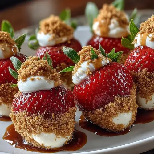 Cookie Butter Cheesecake Stuffed Strawberries ready to enjoy