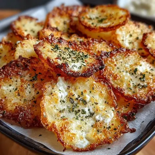 A bowl of crunchy Cottage Cheese Chips served with dip