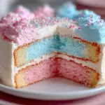 Delicious Cotton Candy Cake topped with colorful cotton candy and sprinkles