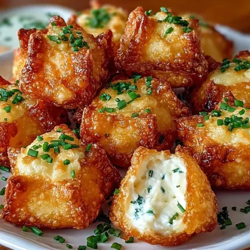 Crispy Crab Rangoon Bombs filled with creamy crab and served with dipping sauce.