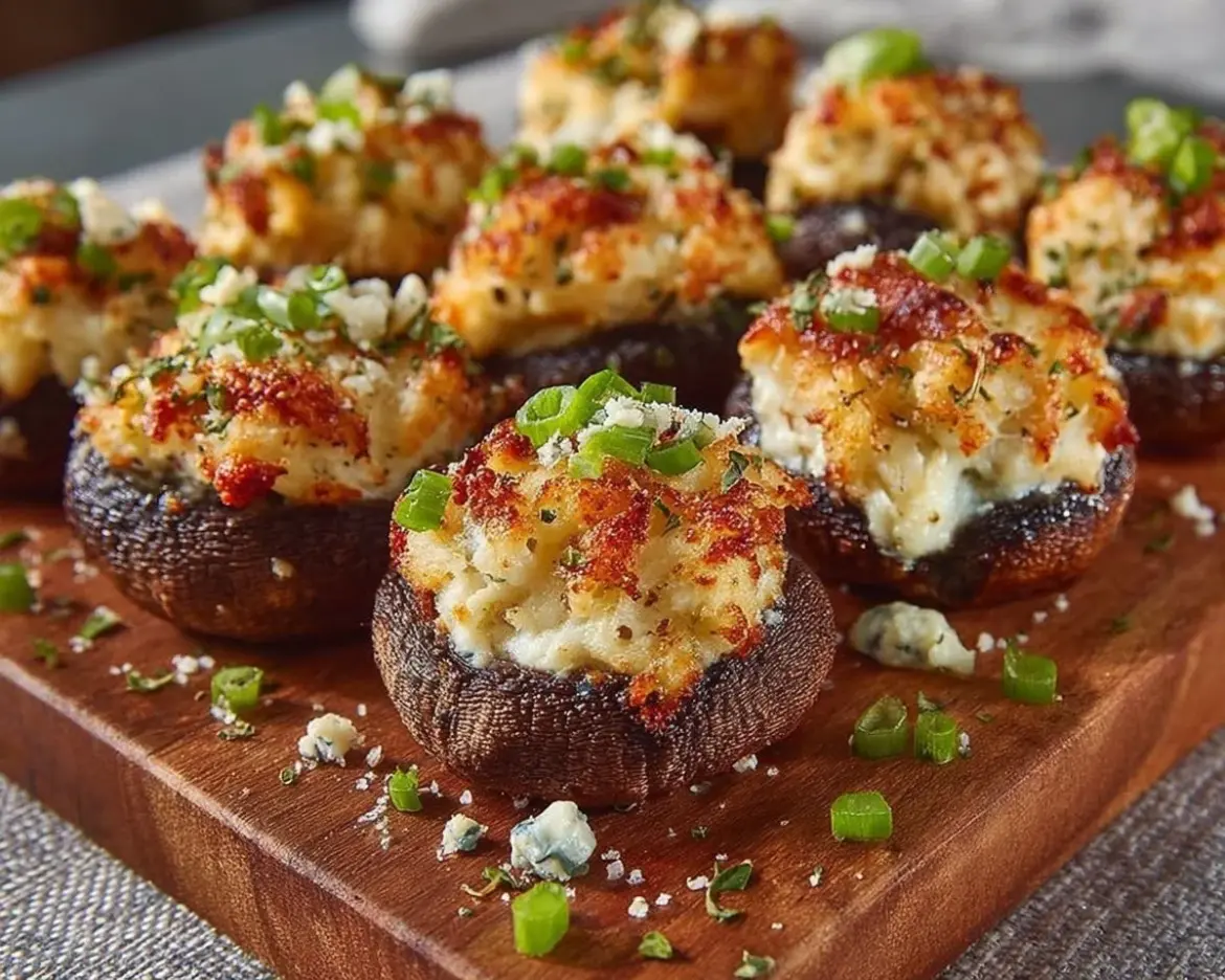 Delicious crab stuffed mushrooms baked to perfection