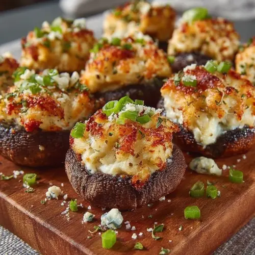 Delicious crab stuffed mushrooms baked to perfection