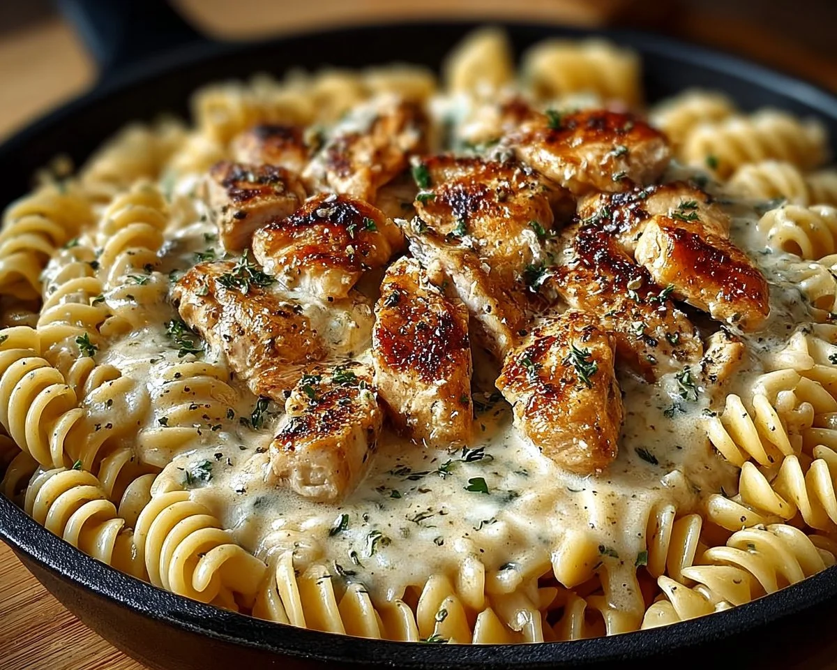 Creamy Garlic Butter Chicken & Rotini in Parmesan Sauce