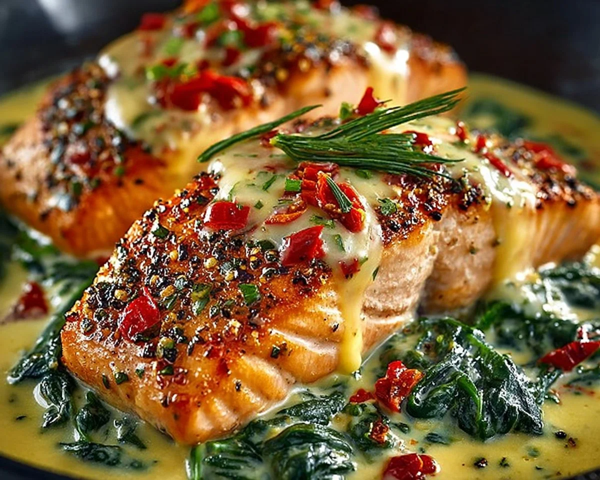 Creamy Spinach and Roasted Red Pepper Salmon
