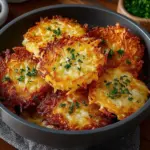 Crispy air fryer hash browns served on a plate.