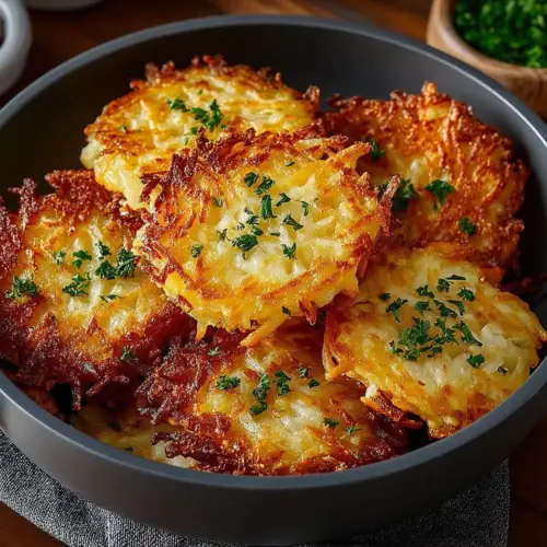 Crispy air fryer hash browns served on a plate.