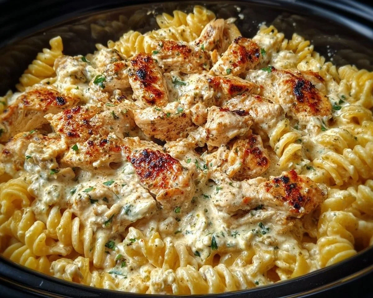Crockpot Garlic Parmesan Chicken Pasta