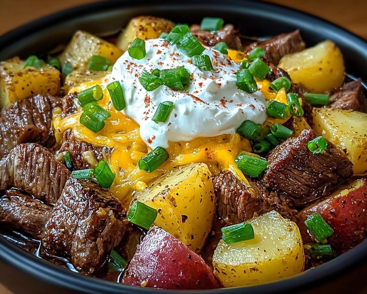 Crockpot Loaded Steak and Potato Bake
