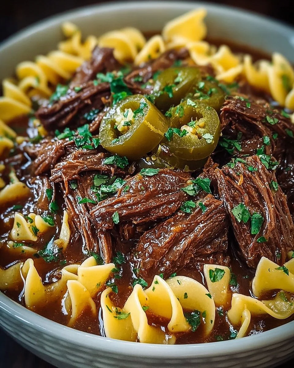 Crockpot Mississippi Beef and Noodles