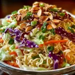 Crunchy Asian ramen noodle salad with fresh vegetables and dressing