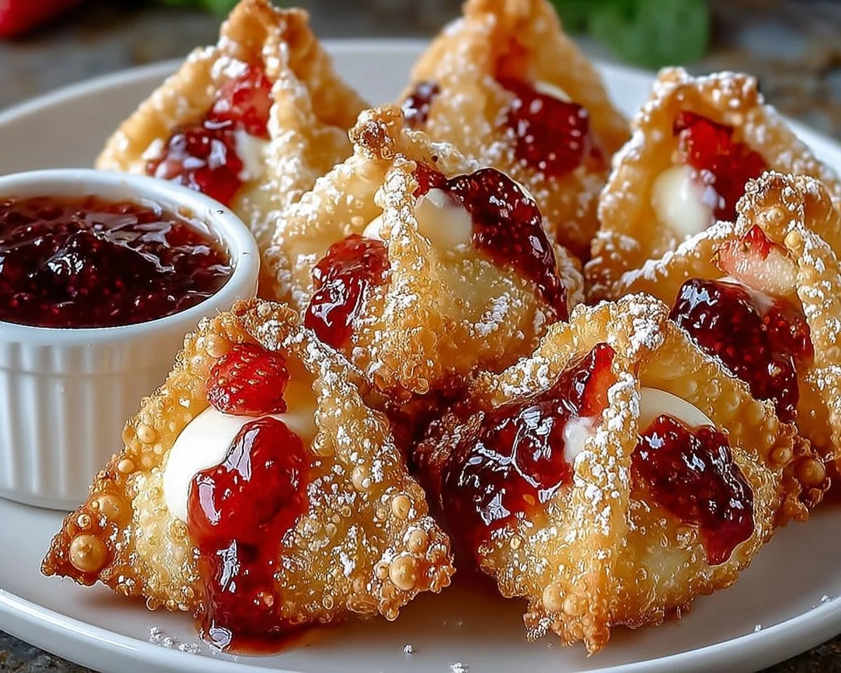 Deep-Fried Strawberry Cheesecake Stuffed Wonton Bites