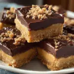 Delicious easy no bake peanut butter bars served on a white plate