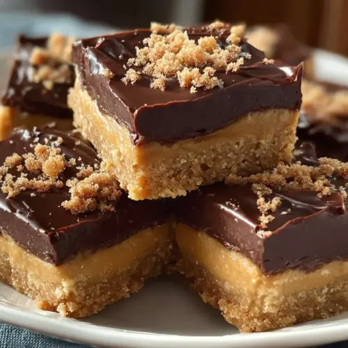 Delicious easy no bake peanut butter bars served on a white plate
