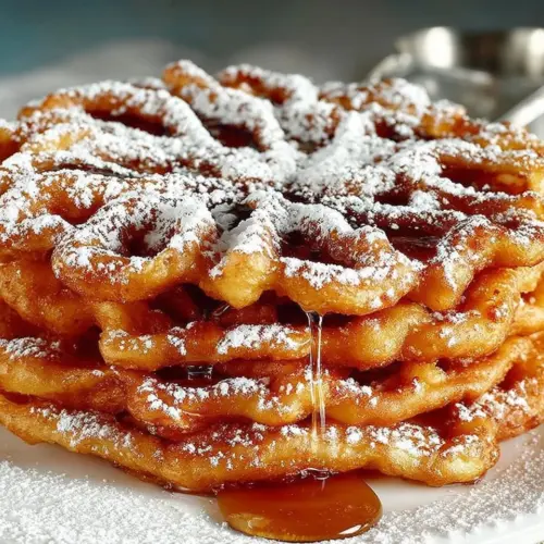 Delicious funnel cakes topped with powdered sugar and strawberries.