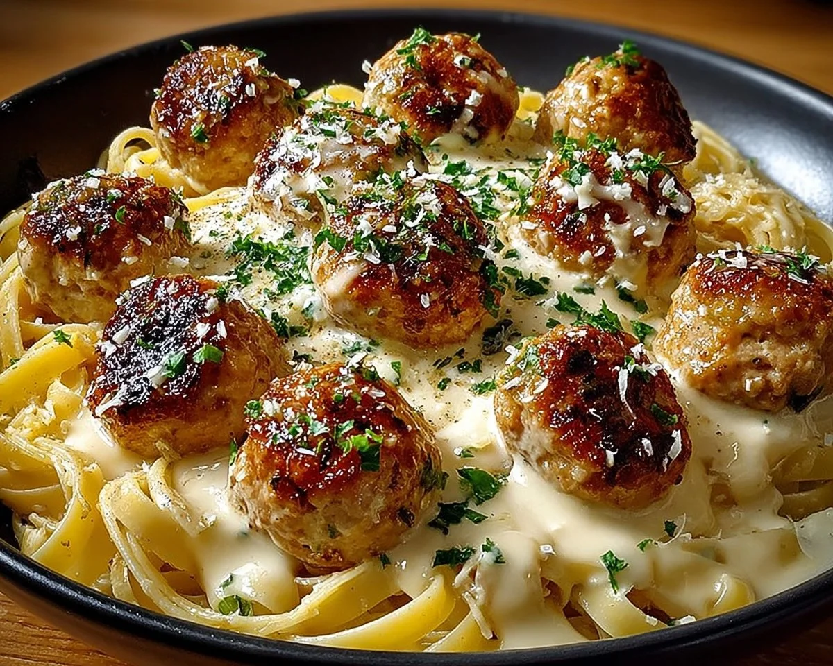Garlic Butter Chicken Balls with Creamy Parmesan Pasta