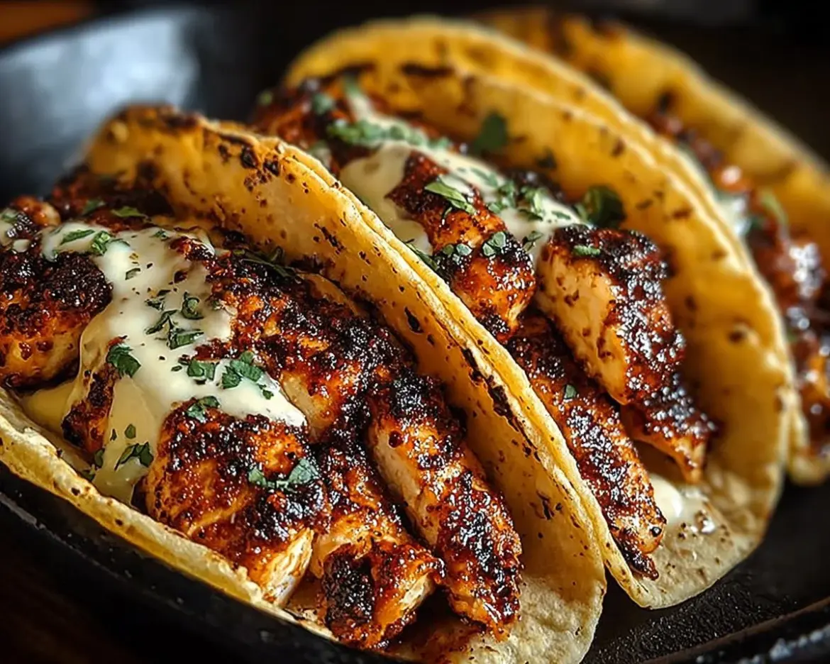 Garlic Butter Honey BBQ Chicken Tacos topped with fresh ingredients